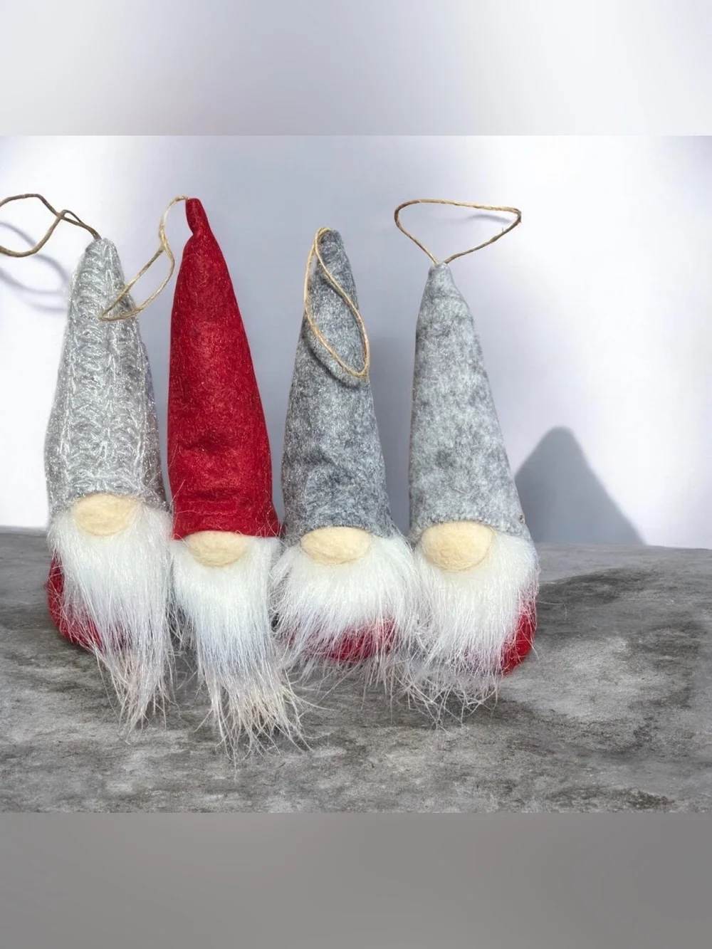 4 Piece Holiday Gnome Set - Red and Gray Felt Bearded Figurines - Picture 2 of 2